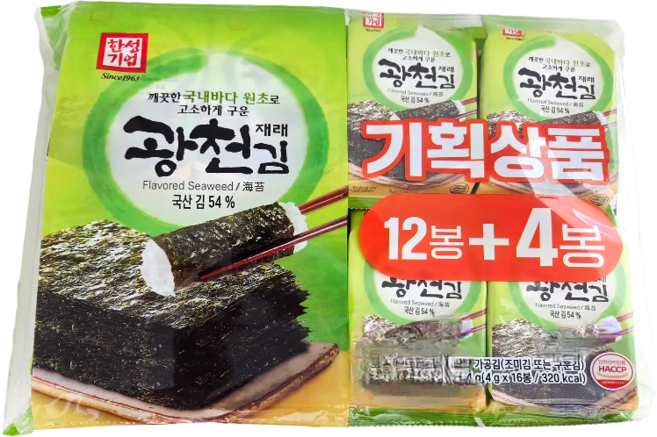 한성 광천김 4gx16봉(1팩) 도시락김 반찬 맛있는김 여행, 1조