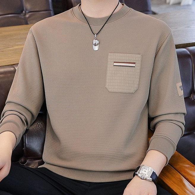 Neirny 중년남성 라운드넥 니트 티셔츠 도톰 긴팔 봄 가을 빅사이즈 데일리 루즈핏 심플 스판 이너 캐주얼 맨투맨 티
