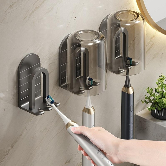 DOA 욕실 무타공 벽걸이 칫솔꽂이 거꾸로 양치컵 걸이, 건메탈 3개 세트 칫솔꽂이