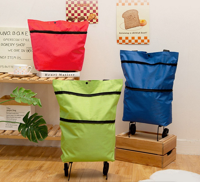 굿프랩 접이식 휴대용 바퀴 달린 장바구니 쇼핑카트, 빨간색