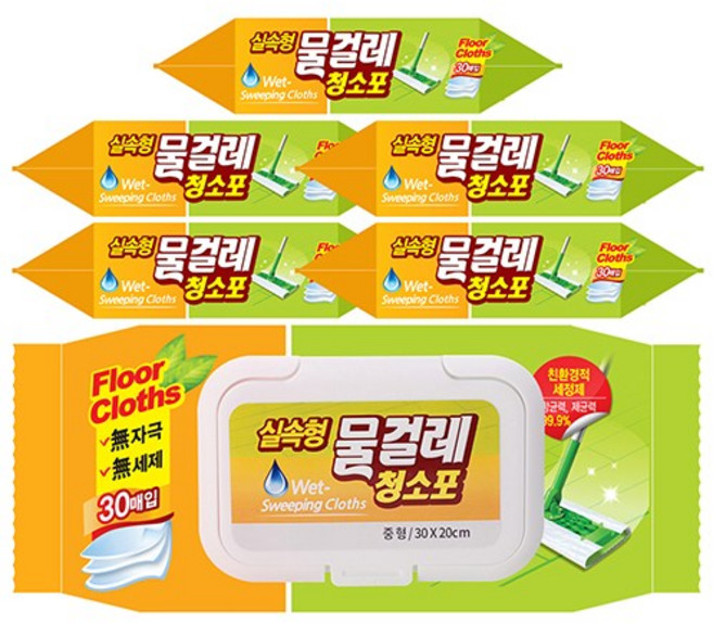 태광 물걸레 청소포 실속 중형 30매x6팩 청소포 1회용 리필 부직포 청소 물 티슈, 180개