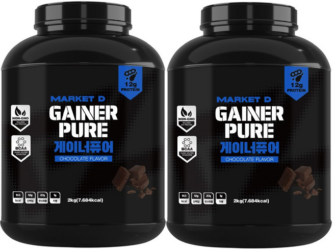 마켓디 게이너 퓨어 2kg 살찌는 헬스 칼로리 벌크업 탄수화물 체중증가 식물성 단백질 보충제 프로틴 가루, 2개