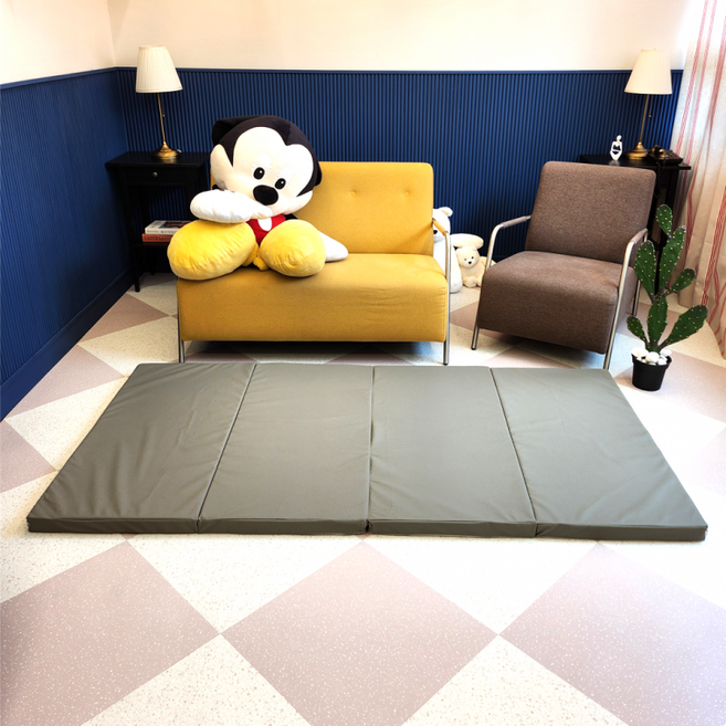 엔젤홈스 4단 PU 레자가죽 접이식매트리스 바닥매트, 상세페이지 참조, 레자블랙(중)