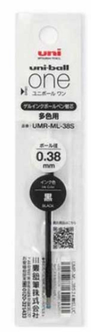 유니볼 원 3색 볼펜 리필심 UMR-ML-38 0.38mm, 1개, 블랙