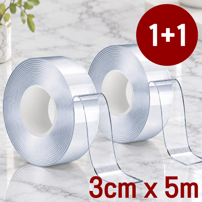 7위 - 1+1 요술 찰떡 테이프 자국없는 초강력 실리콘 투 명고정 접착 독일기술 3cmx5m, 1세트