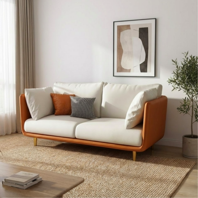 엘티제이 북유럽 모던 거실 가죽+패브릭 소파 D1050, 브라운