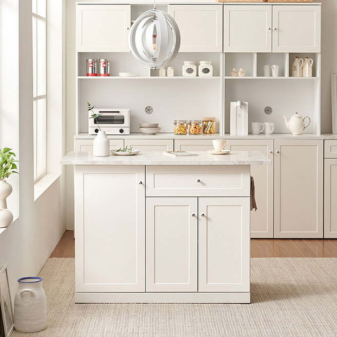 나무뜰 주방 렌지대 대리석 세라믹 아일랜드 식탁, 수납형 아일랜드식탁 MWC133C, 프레임(화이트)+상판(화이트대리석)