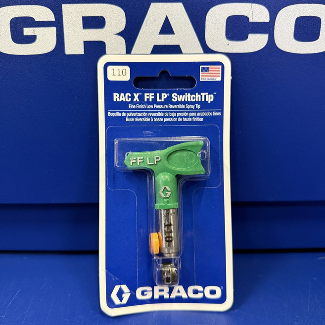 Graco FFLP108 미세 마감 에어리스 292986 X 양면 건용 팁 저압 스프레이 페인트 RAC, 10 FFLP110 그린 저압 컴팩트 노즐 업그레이드, 1개