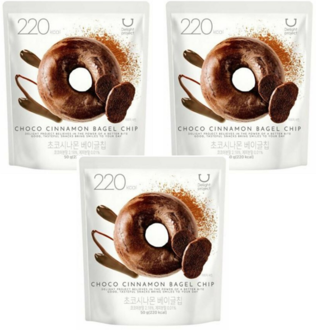 딜라이트 프로젝트 베이글 칩 초코시나몬, 50g, 3개