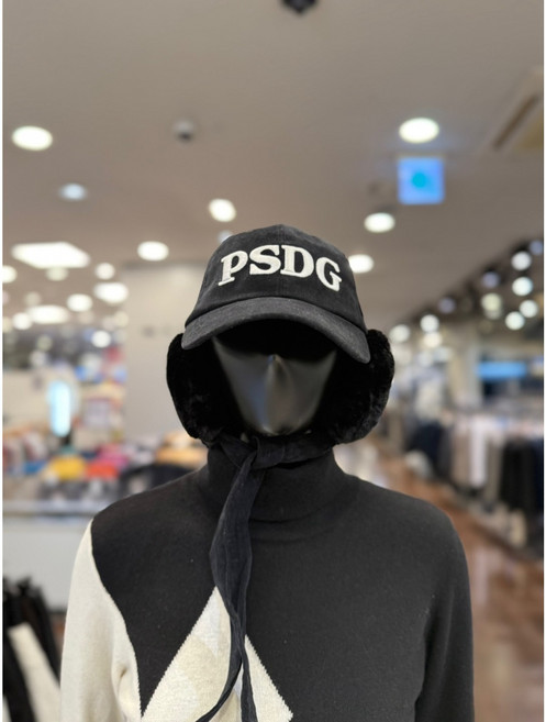 5F [신사] 파사디 골프 여성 겨울 퍼장식 PSDG 볼캡 라운딩 방한모자 [블랙 화이트]