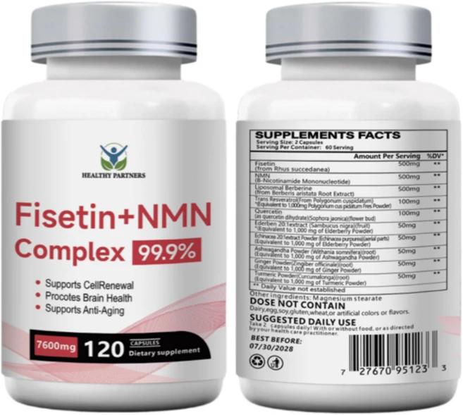 고함량 피세틴+NMN 베르베린 트랜스 레스베라트롤 퀘르세틴 엘더베리 아슈아간다 강황 7000mg, 6개, 120정 - 쿠팡