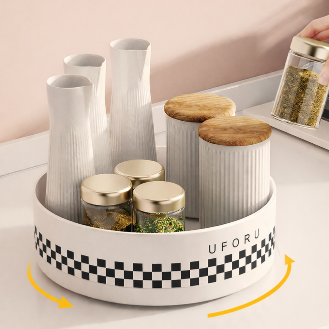 데일온 회전식 간편수납 양념 트레이, 1개, 아이보리