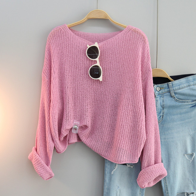 달콩 여성 빅사이즈 보트넥 썸머니트 치치입술넥루즈핏크롭니트