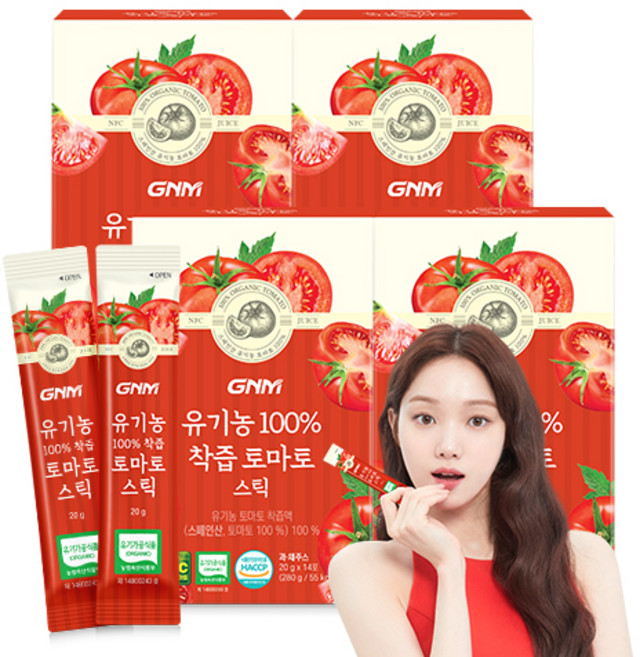 GNM 유기농 100% 착즙 토마토 스틱, 4개, 280ml