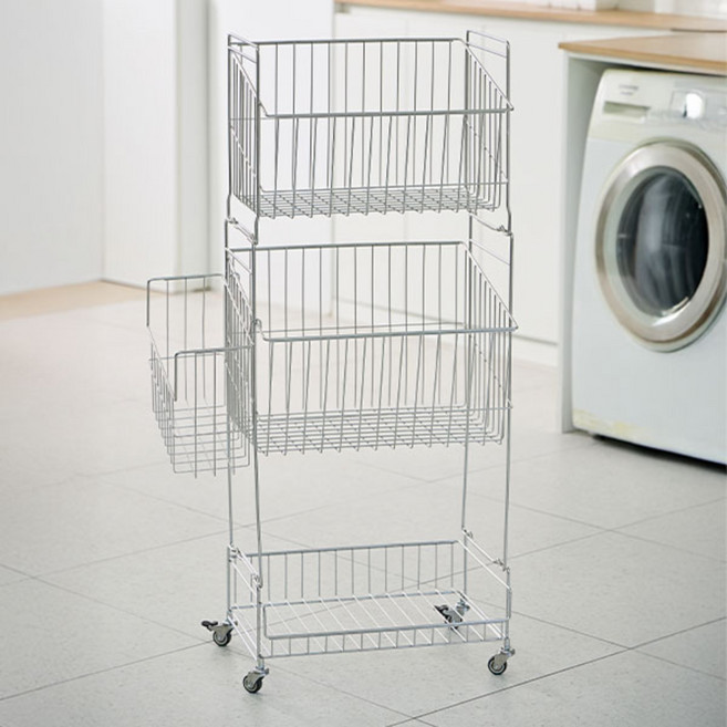 엘레바 스텐 빨래바구니 세탁 대형 3단 올스텐 이동식, 스텐빨래바구니