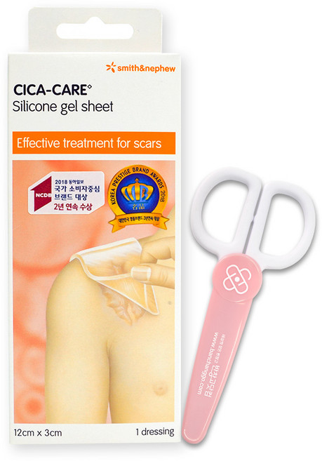 동국제약 시카케어 실리콘 겔시트 12x3cm 1개 + 안전가위 흉터케어세트, 1세트, 1개입