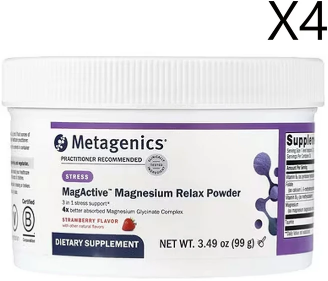 메타제닉스 MagActive 마그네슘 릴랙스 파우더 딸기 (3.49oz), 99g, 4개 - 쿠팡