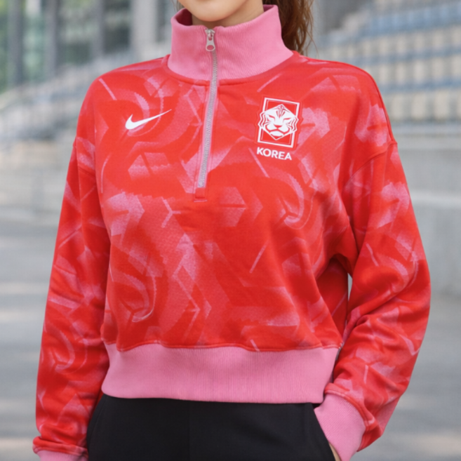 나이키 피닉스 플리스 하프집 반집업 스웨트 여성 빨강 레드 기모 맨투맨 크롭 티셔츠 크롭탑 스웨트셔츠 져지 저지