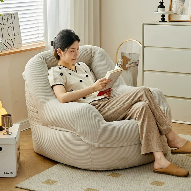 위한 극세사 빈백 소파 + 풋스툴 세트 거실 미니 1인쇼파 부드러운 촉감, 아이보리