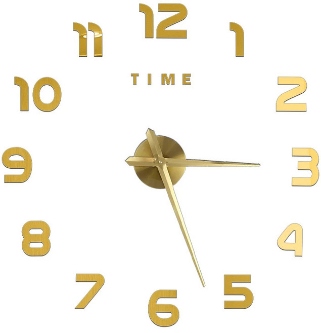 대형 무소음 3D 아크릴 거울 스티커 벽시계 거실 인테리어용 자기접착 디자인 벽걸이 시계, 골드 G 37인치(60-90cm)