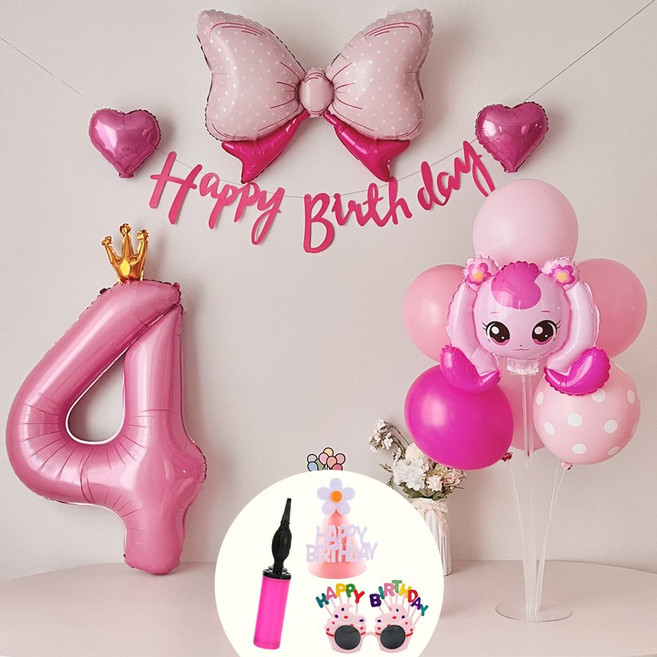 연지마켓 하츄핑 풍선 캐치 티니핑 생일 파티 용품 세트, 숫자풍선 4, 1세트