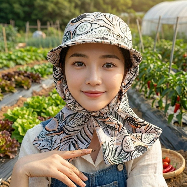 티앤비 햇빛가리개 자외선 차단 농사 작업 썬캡 꽃무늬 모자
