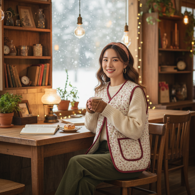 플라워 누빔조끼 방한조끼 발열조끼