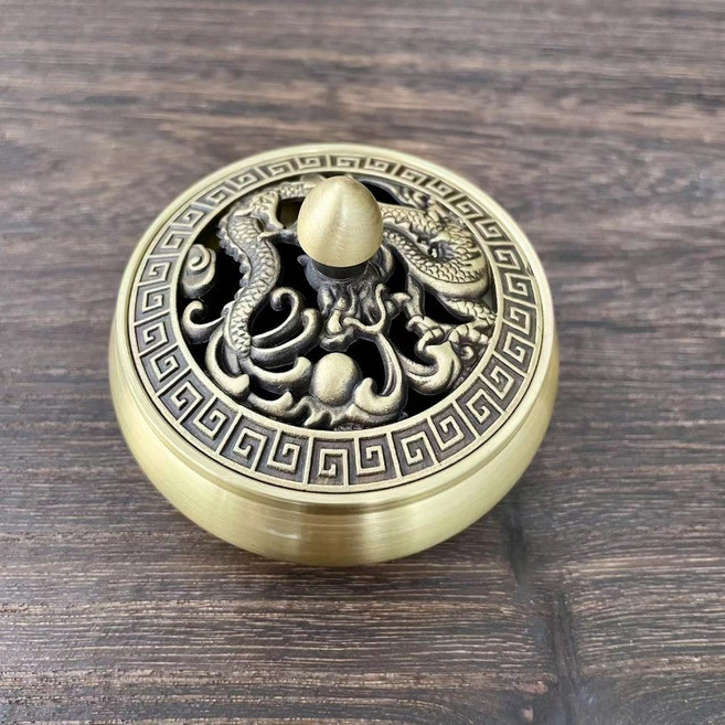 黃銅仿古盤香爐 室内香薰爐 艾草薰爐 中式佛具, 小號龍蓋香爐, 1個