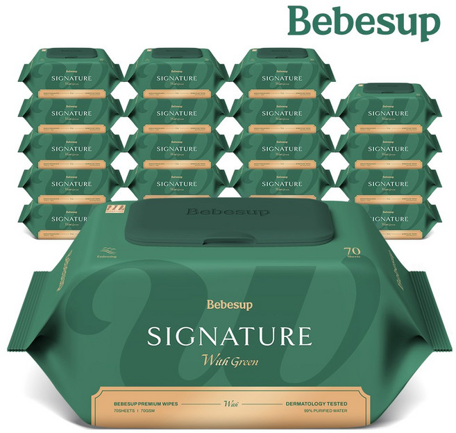 베베숲 시그니처 위드그린 아기물티슈 캡형, 70g, 70매, 20개