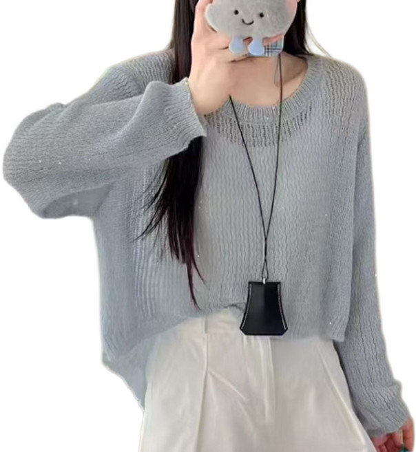 마이클로젯 MC0158 뒷단추 언발기장 시스루 긴소매티