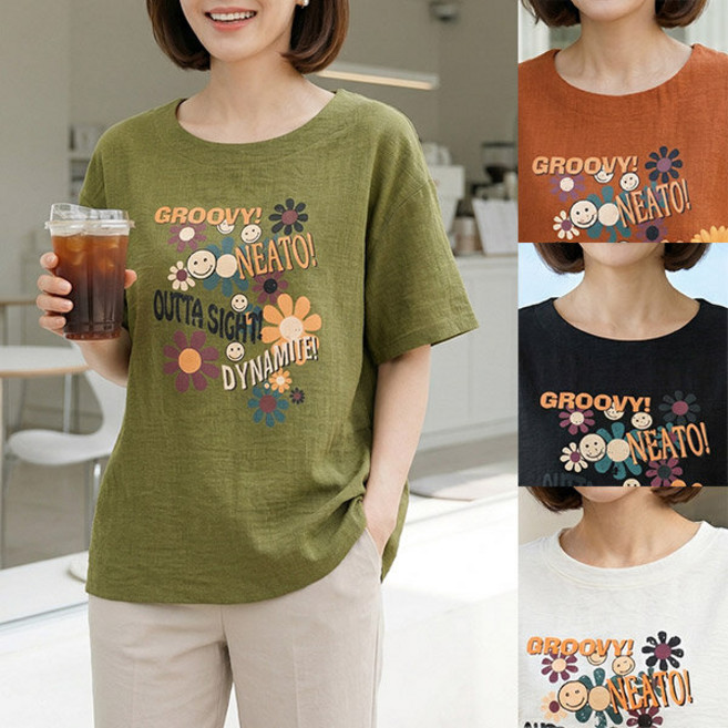 로즈맘 엄마옷 로즈맘 플로잉꽃라운드면티셔츠