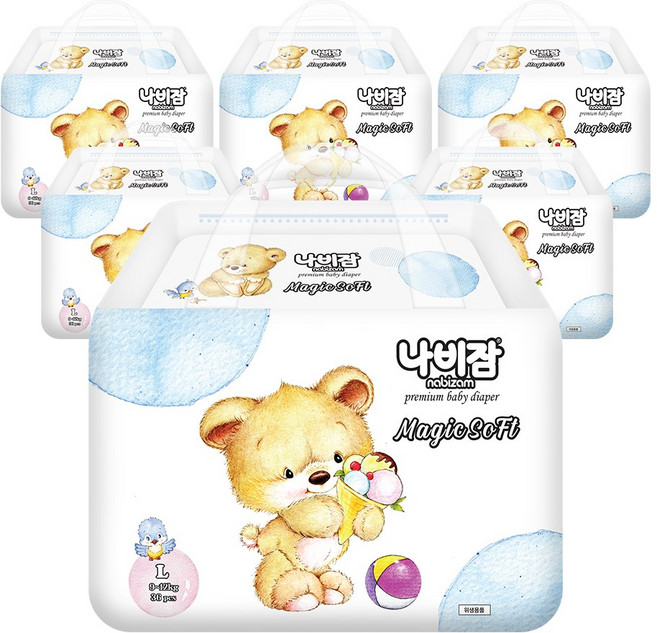 나비잠 매직소프트 밴드형 기저귀 아동공용 대형 4단계(9~12 kg), 4단계, 216매