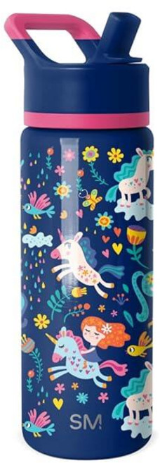 Simple Modern 아동용 서밋 빨대 뚜껑 포함 물병 | 디즈니 토이 스토리 414ml(14온스) 스테인리스 스틸 컵 단열 텀블러 남아 여아 학교용 | 버즈 앤 우디, -Unicorn Rainbows