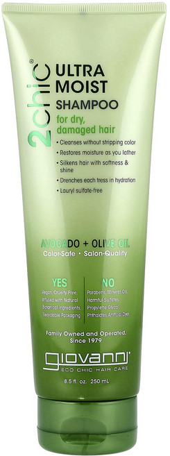 Giovanni 2chic 울트라-모이스트 샴푸 건성 및 손상 모발용 아보카도 + 올리브오일 250ml(8.5fl oz), Giovanni2chic울트라모이스트샴푸건성및손상모발용, 1개, 250ml