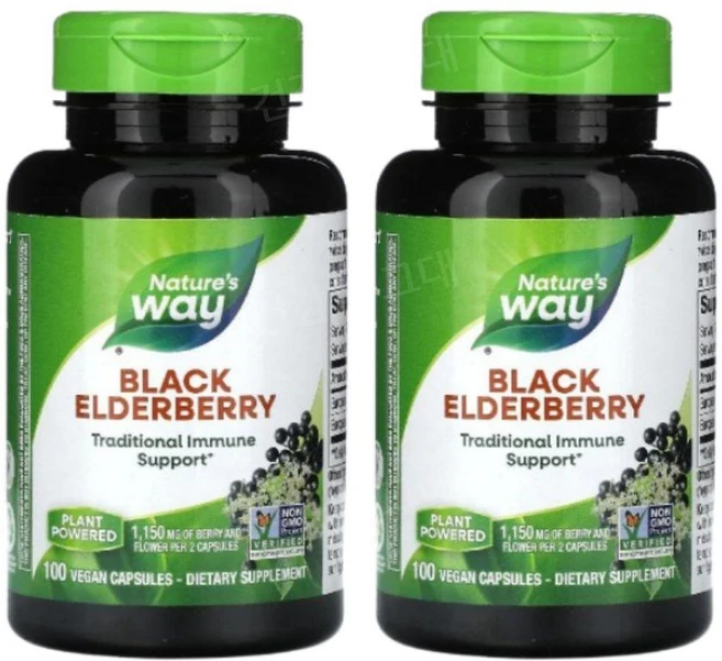Nature's Way 2통 네이쳐스웨이 삼부커스 블랙 엘더베리 1150mg 100캡슐, 100정, 2개 - 쿠팡