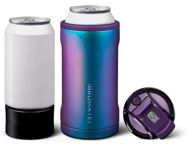 BruMate BrüMate Hopsulator Trio 3-in-1 단열 캔 쿨러 354.9ml(12온스) / 473.2ml(16온스) 캔용 + 뚜껑이 있는 100% 누출, Dark Aura-V1