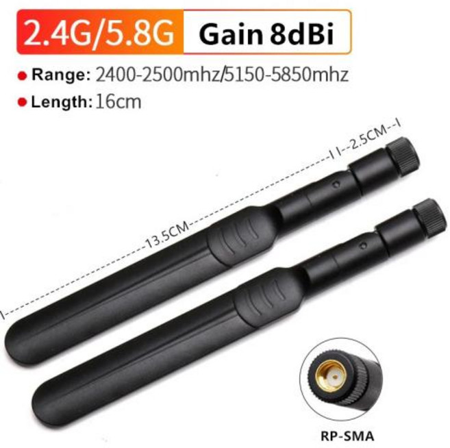 안테나 라우터 2pcs 8dBi 듀얼 밴드 WIFI 2.4G 5G 5.8G SMA 남성 범용 공중 증폭기 WLAN Singal 부스터, 4)Black-RP SMA Male, 02 Black-RP SMA Male