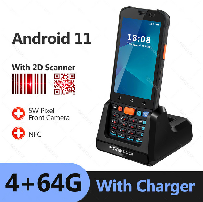 안드로이드 11 PDA 휴대용 터미널 데이터 수집기 1D 바코드 2D QR 스캐너 NFC 2G 3G 4G 와이파이 블루투스 3G 32G 4G 64G RAM RO, 03 미국, 10) 4GB 64GB NFC Charge - 미국
