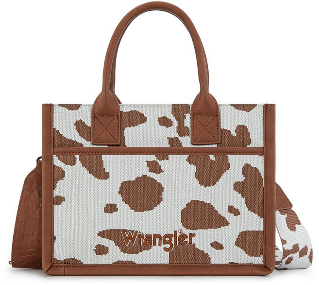 Montana West X Wrangler 토트백 소 프린트 웨스턴 사첼백 여성용 브레이드 로프 핸들 포함 브라운. 단일 사이즈 토트