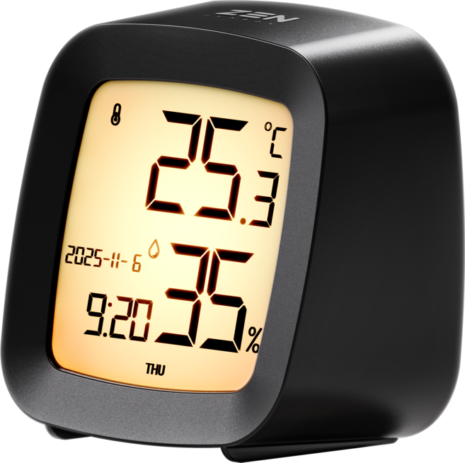 젠박스 디지털 온습도계 날짜 시계 알람기능 탁상형, 블랙, 1개