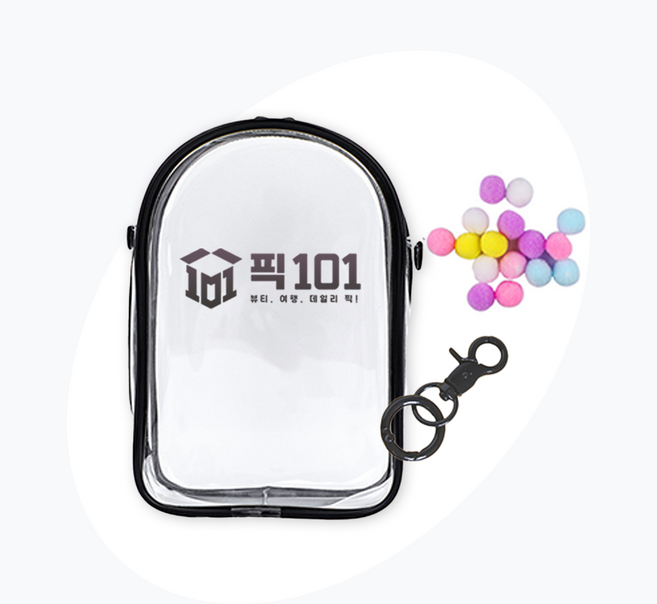 픽101 크라이베이비 호환 PVC 투명 지퍼 케이스 인형 가방, 1개, 고리형(블랙)