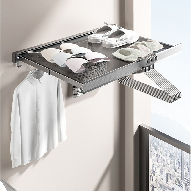 [참좋은상점] 무타공 접이식 선반 거치대 욕실 테라스 화장실 공중부양 옷 보관함 수납함, 화이트, 1개