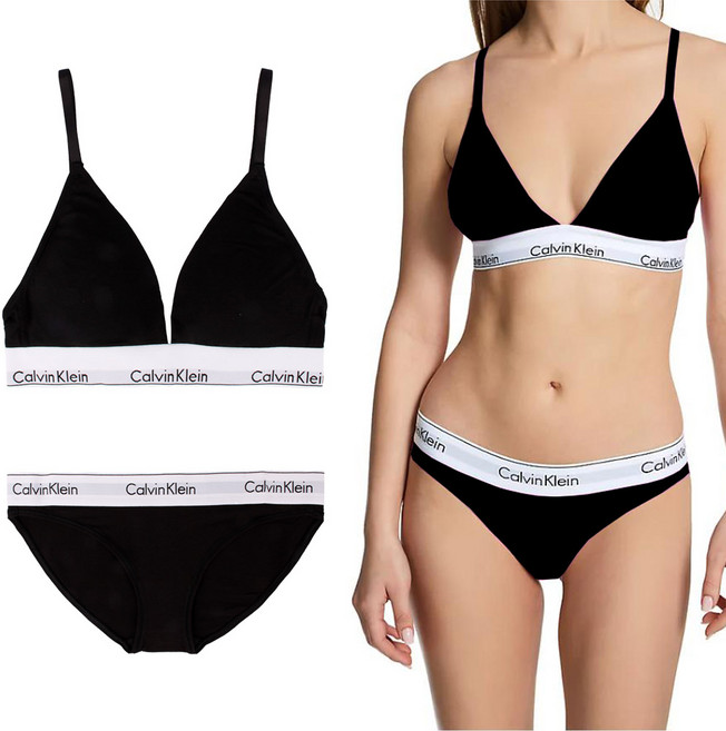 캘빈클라인 언더웨어 CK 여자속옷 브라렛 삼각 팬티 QF5650+F3787 블랙 세트