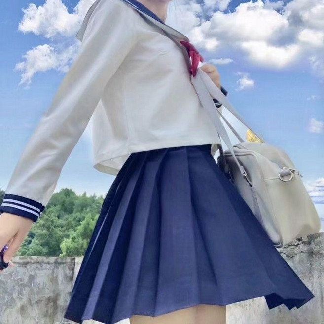 JK制服 基礎款水手服 關西襟 紺色領結 白三本 中間服 套裝 學院風