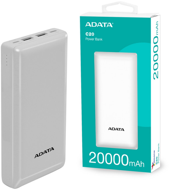 威剛 ADATA C20 行動電源 20000mAh 簡約輕便 QC/PD 快充, 白色