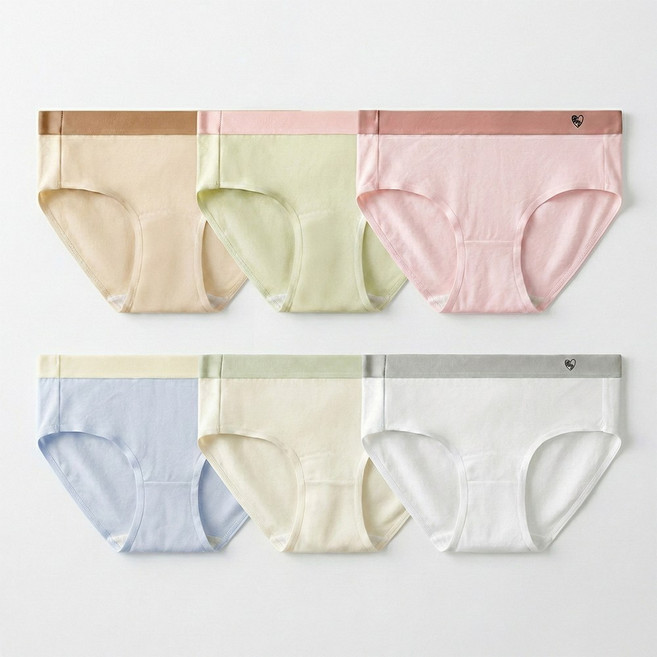주니어 면스판 요일 팬티 6종세트 항균 하트 배색 포인트 초등 중학생 속옷 CW러비6종