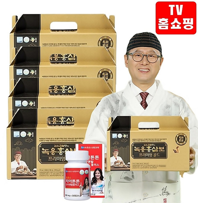 [LK+ 홈쇼핑] 김오곤 녹용홍삼보 4개월분+치아튼튼 프리미엄 골드 6년근 홍삼액 건강즙, 4세트, 30회분