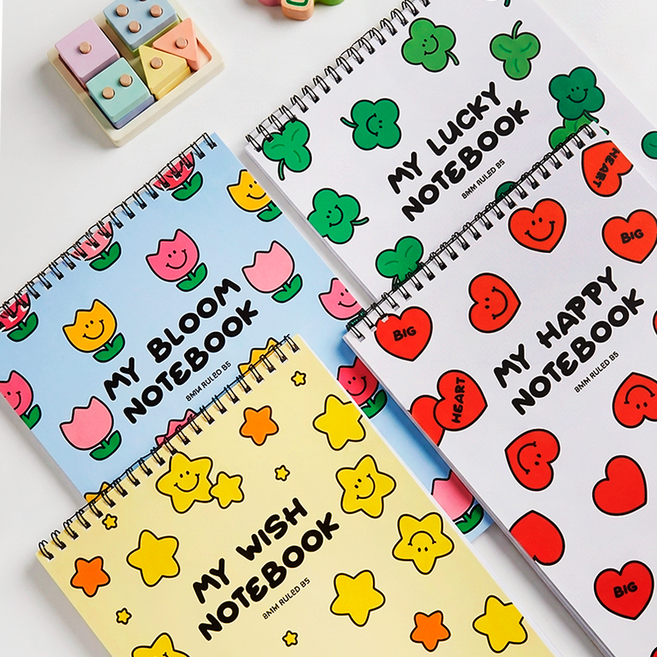 [무해해] 해피 귀여운 무지 초등 종합장 40매 4개입, 4종, 1세트