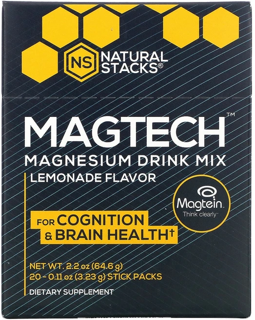 네츄럴스택스 MagTech 마그네슘 드링크 믹스 레모네이드 스틱팩 20개입 3.23g 0.11oz, 1개, 20회분 - 쿠팡