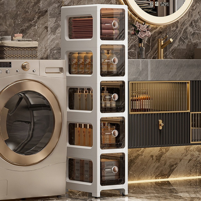 틈새 수납장 화장실용 서랍식 플라스틱 다층 수납 캐비닛 옆장, 1개, 투명 그레이